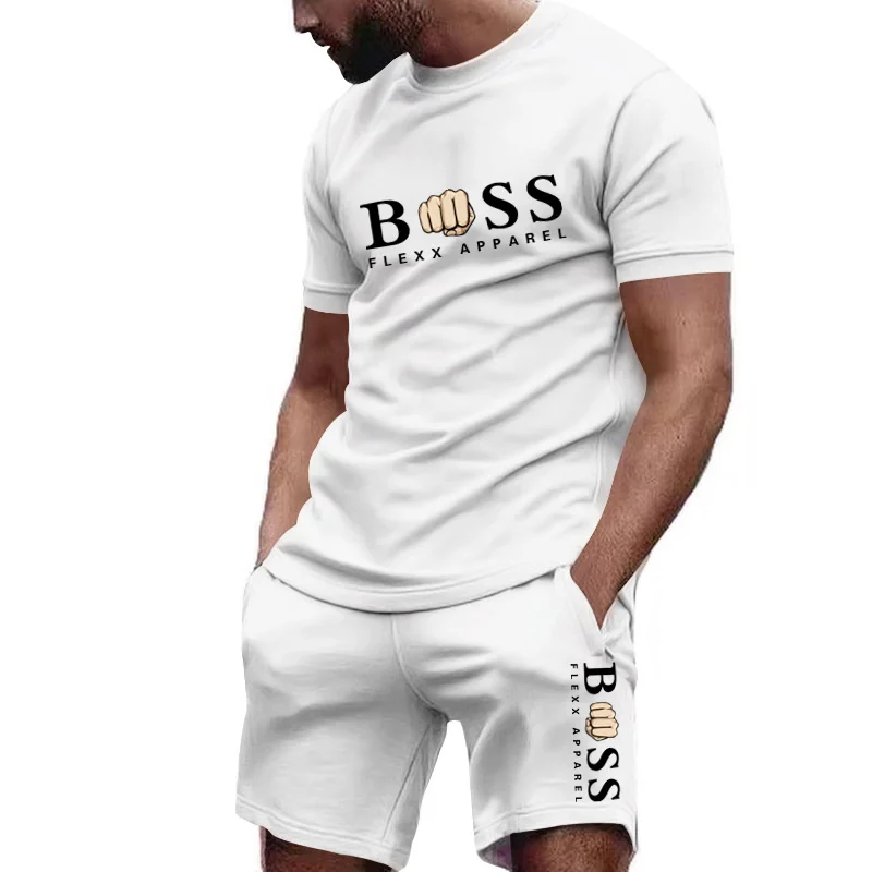 2025 nueva moda de negocios de verano conjunto deportivo para hombres Casual Fitness trotar baloncesto moda Camiseta de manga corta + Pantalones cortos 2 conjuntos