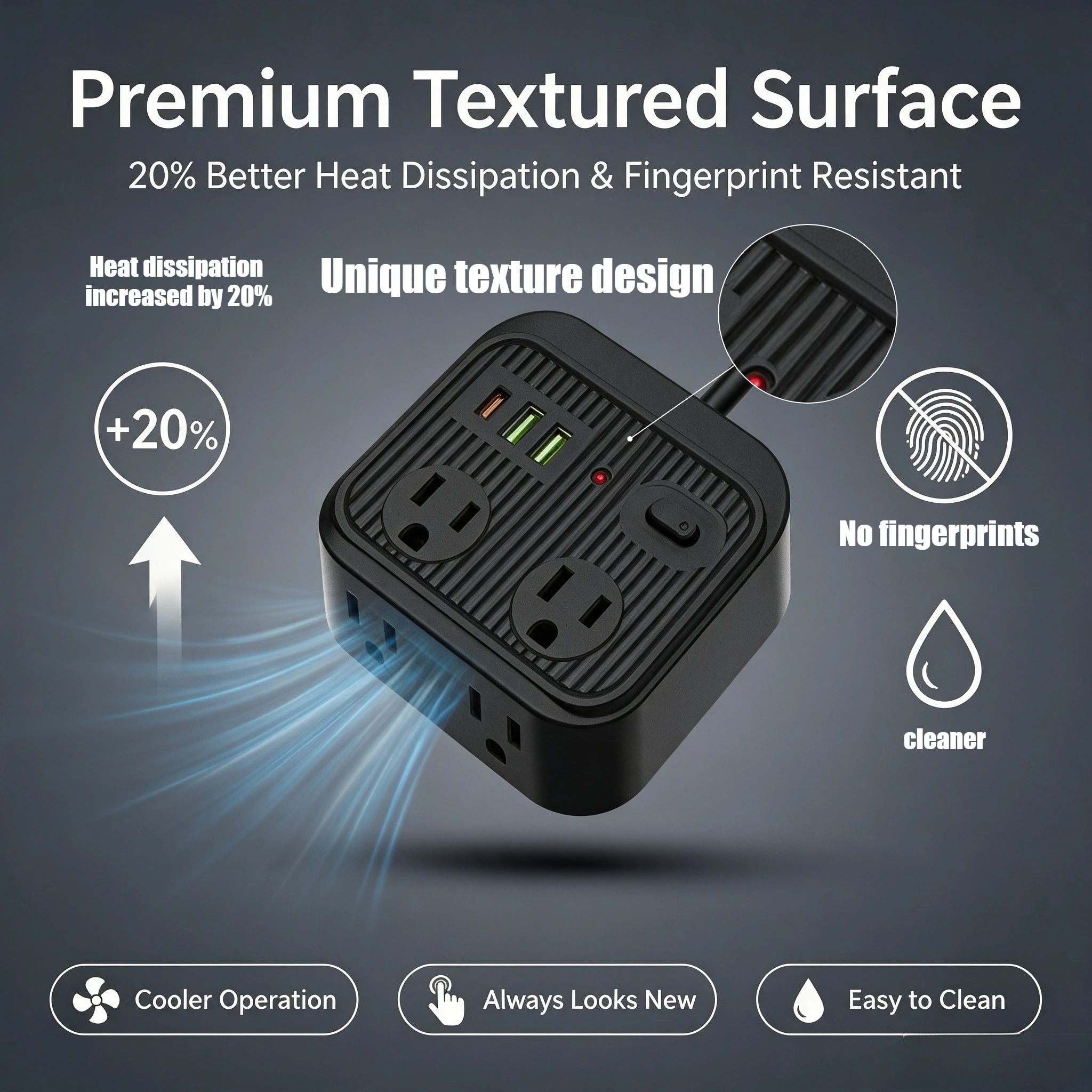 FUNAYA US Power Strip Socket with USB TYPE-B Flat Multi Plug Overload Protection Electric Extension Cable Travel Portable Outlet