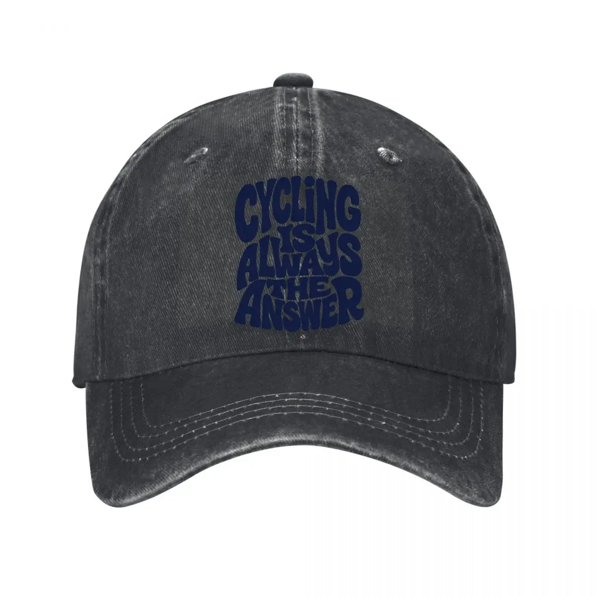 Cycling Always The Answer Bold Typography Graphic Washed Baseball Cap Outdoor Hat