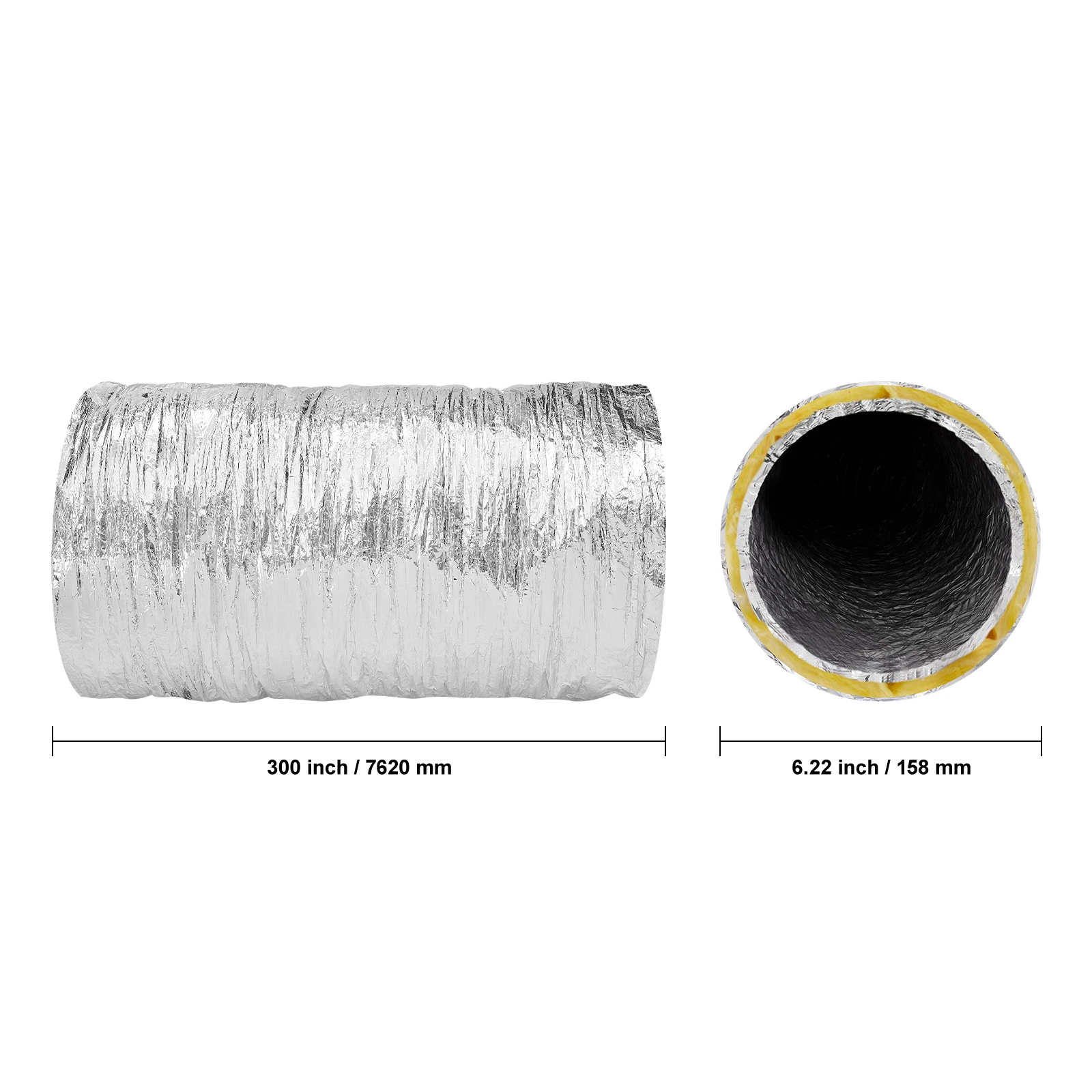 Dryer Vent Hose, 6'' Insulated Flexible Duct 25FT Long with 2 Duct Clamps, Heavy-Duty Three Layer Protection for HVAC Heating Cooling Ventilation and Exhaust, R-4.2 Flame Resistance Value view 8