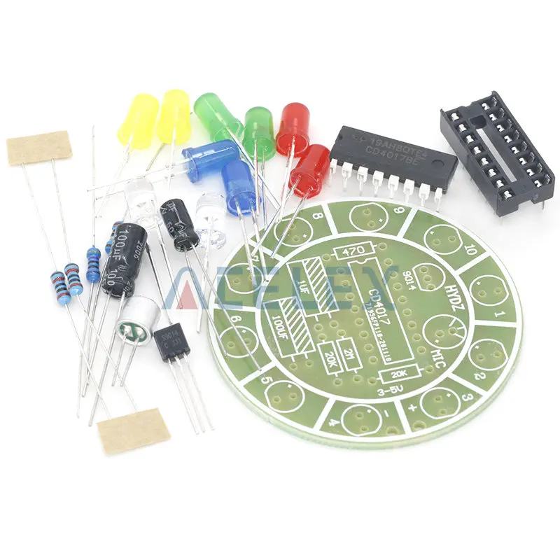 Fun 4017 Colorful Voice-activated Rotating LED Lights Circuit Board Production DIY Kit Electronic DIY Production Parts