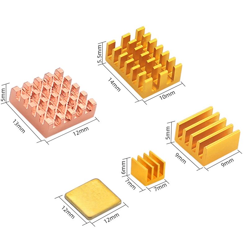 Refroidisseur en aluminium pour Raspberry Pi 4B, refroidisseur en cuivre pur, kit dissipateur thermique pour Raspberry Pi 2/3/4 3B +, 5 pièces