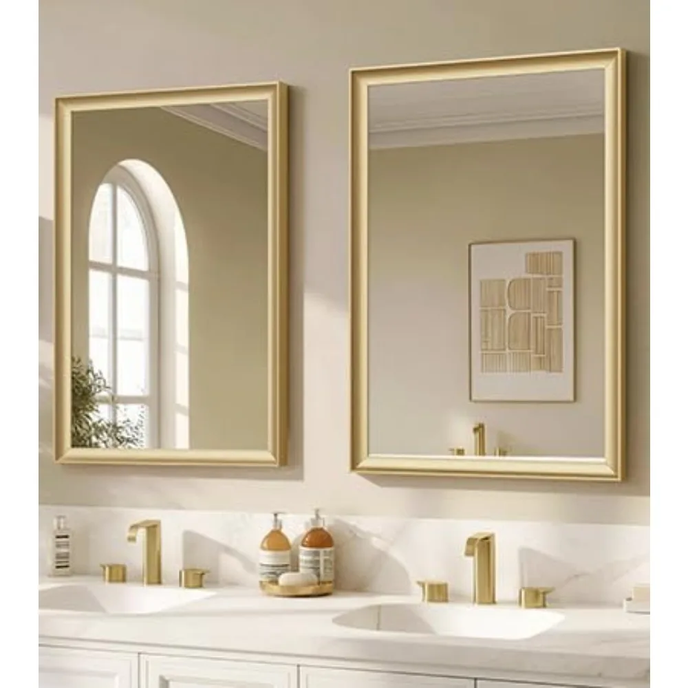 2 Pack 22x30 Inch Brushed Gold Bathroom Mirrors for Over Sink Wall Mounted
