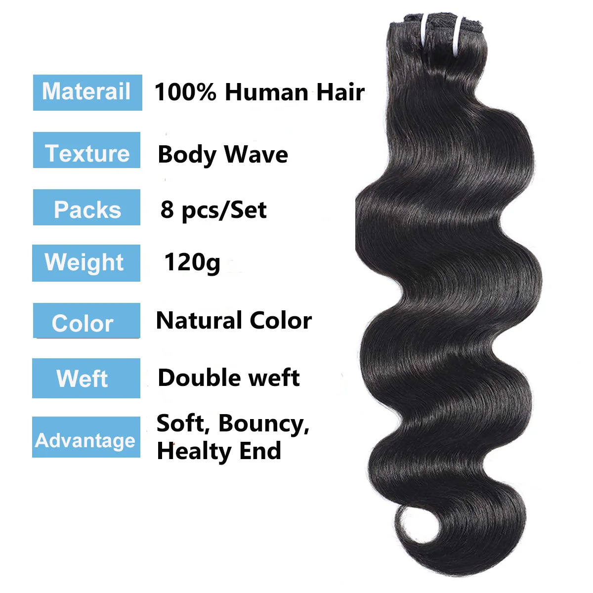 Extensions de cheveux humains Body Wave à clipser pour femmes, extension de cheveux brésiliens à clipser, tête complète, 120 g/ensemble