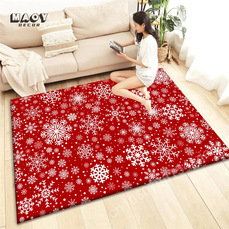 Christmas Snowflakes Carpet Living Room Santa Claus Tree Festival Celebration for Bedroom Bathroom Area Rug Anti-slip Floor Mat