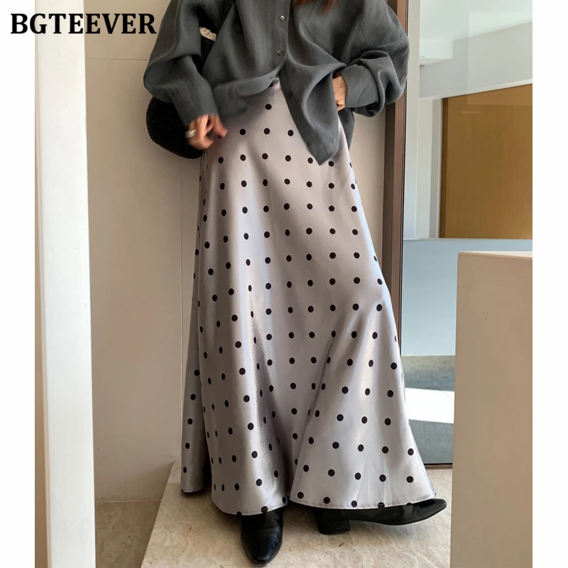 BGTEEVER Vintage High Waist Slim Ladies A-line Dots Printed Skirts Spring Summer Stylish Women Skinny Package Hip Skirts