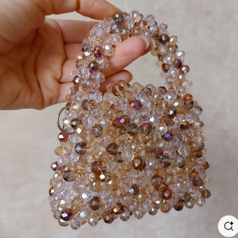 

Amber Transparent Handmade Bead Bags New Ins Compact Exquisite Flip Cover Women's Small Square Bag Party Dinner Ladies Handbag