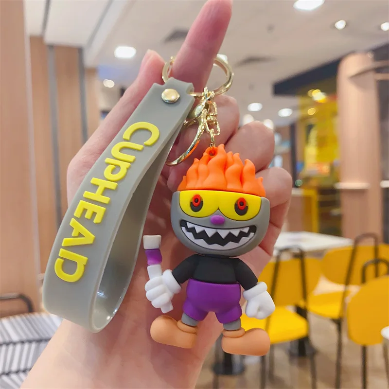 New Anime Cuphead Keychain Doll Cartoon Mugman Model Toys Car