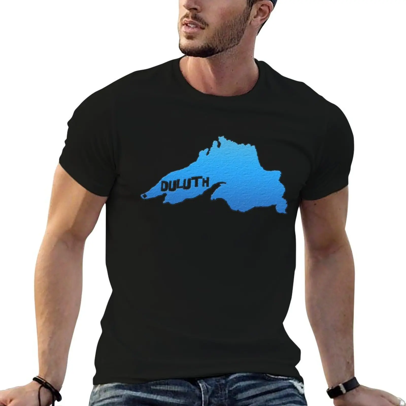 Lake Superior Outline with Duluth T-Shirt customizeds baggy shirts Men's cotton t-shirt