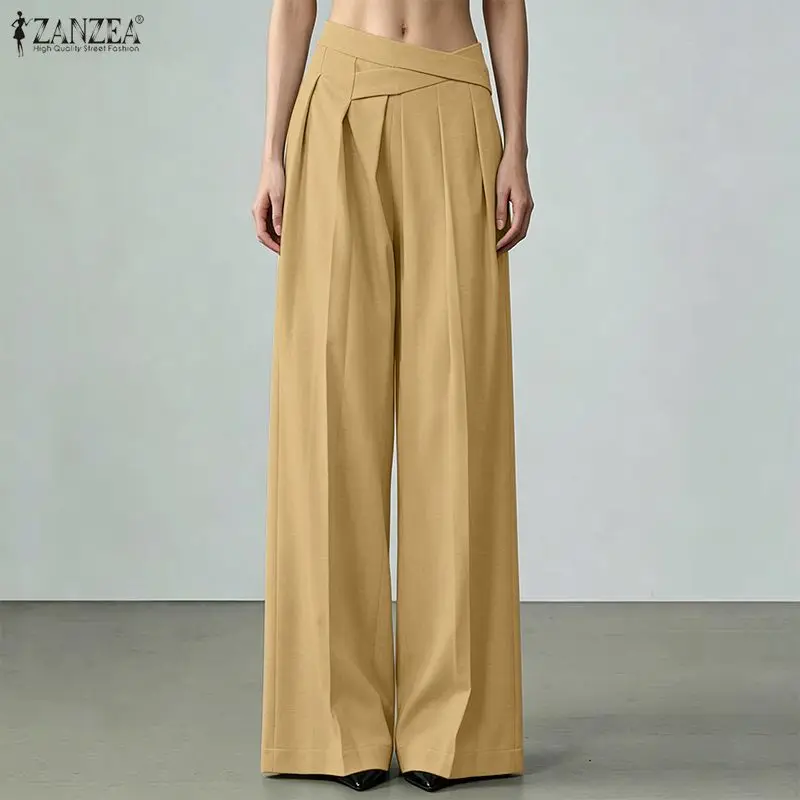 

Elegant Women Pants ZANZEA Summer Spring Wide Leg Pants Loose Thin Long Trousers OL Work Party Bottoms Streetwear Oversize