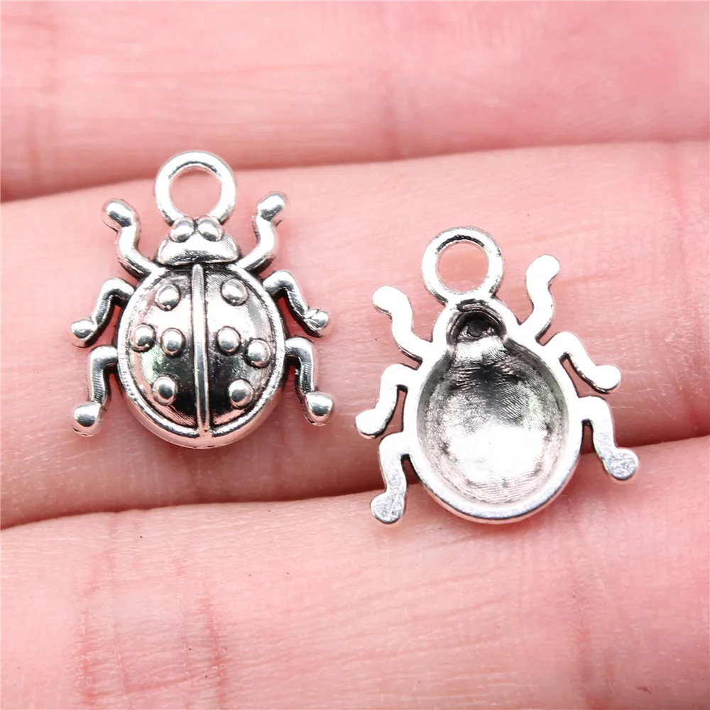 40pcs Ladybug Bug Charms Tibetan Silver Color Pendants Antique Jewelry Making DIY Handmade Craft