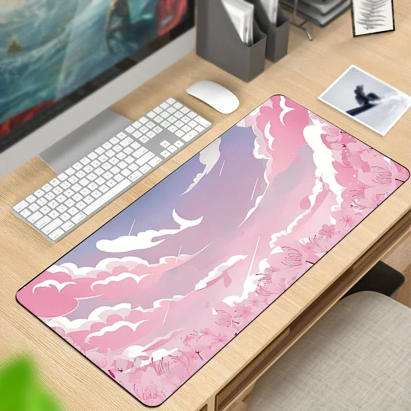 

Cartoon Moon Stars Large Mouse Pad Blue Sea Sky Gaming Desk Mat Non-Slip Office Keyboard Mice Cushions Game Desktop Decor Mats