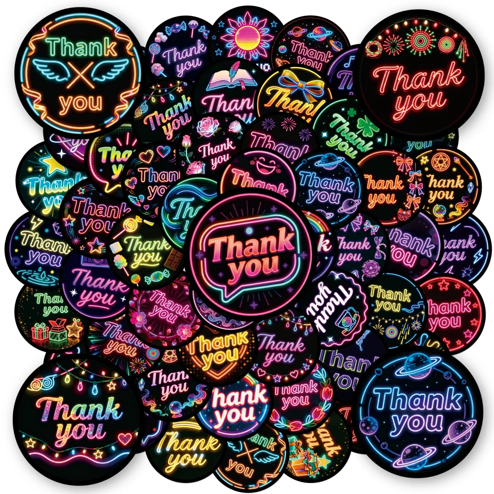 15/200Pcs Colorful Neon Thank You Stickers English Decorative Stickers Waterproof Laptop Stationery Reward Stickers