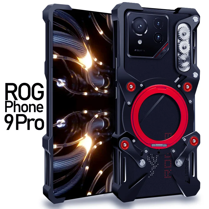 

Luxury Hollow Metal Case For ROG Phone 9 Pro Cover ROG Phone 8 Pro ROG9 Pro Aluminum Bumper Built-in 360° Bracket With Protector