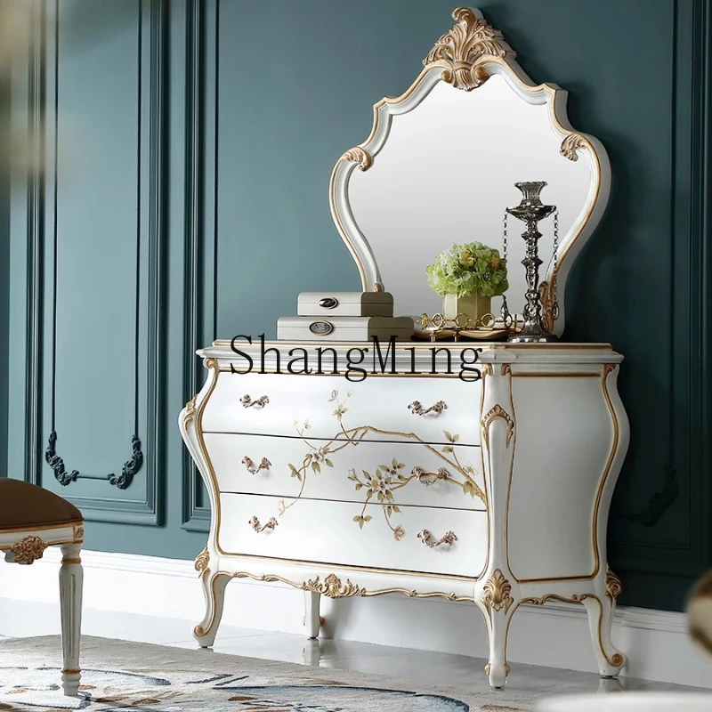 

LXY light luxury solid wood hand-painted chest of drawers bedroom carved drawer decorative locker