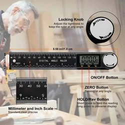 HOMEFISH 1 PC 2 in 1 Digital Angle Detector Scale Suitable for Woodworking Mutifunction Tools Measurement Tools High Accuracy