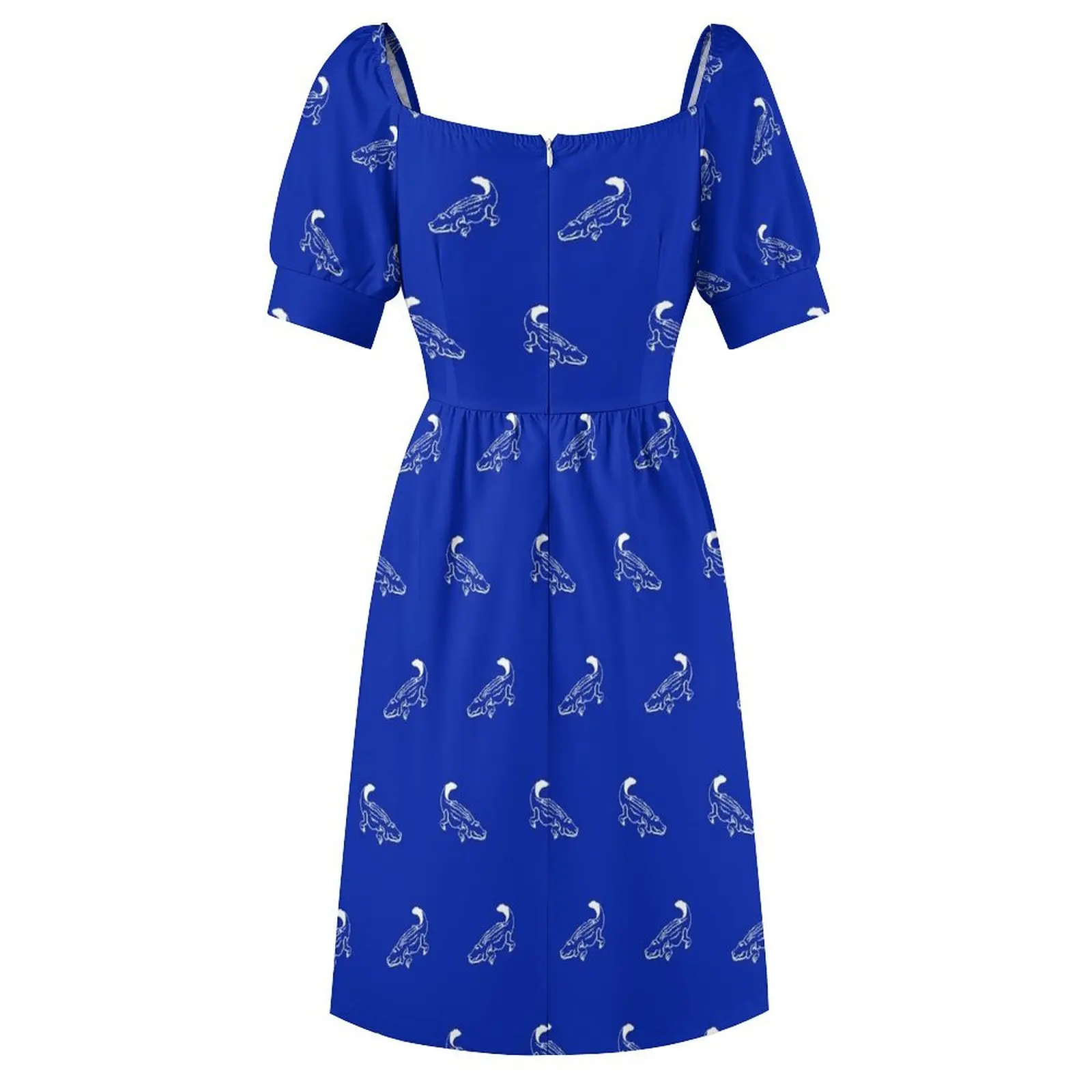 Gator blanc sur robe bleue à manches courtes pour femmes, vêtements de bal