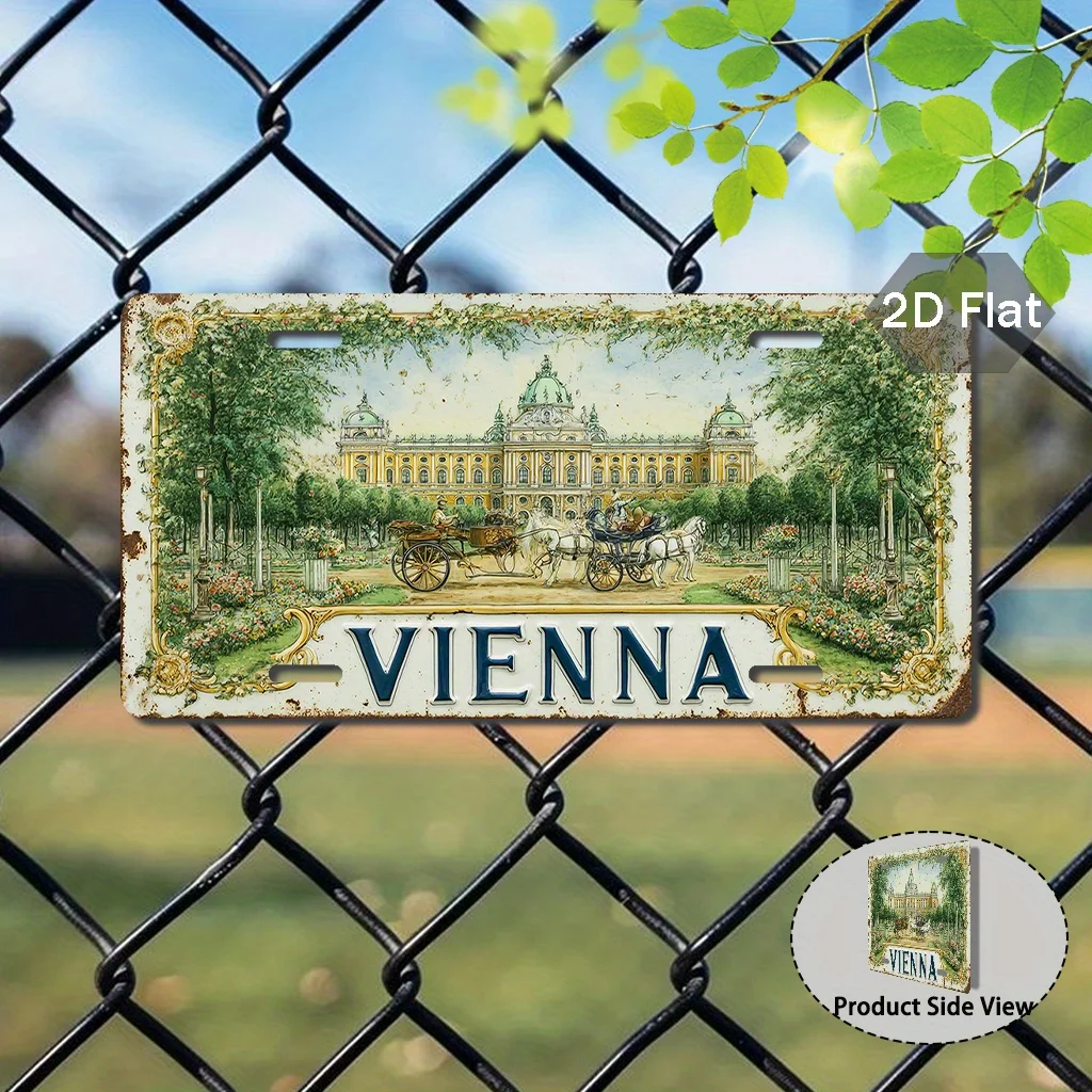 2D Flat - 1pc Vintage Vienna Austria License Plate | 29.97cm x 14.99cm Retro Car Exterior Accessory & Wall Decor with Schönbrunn