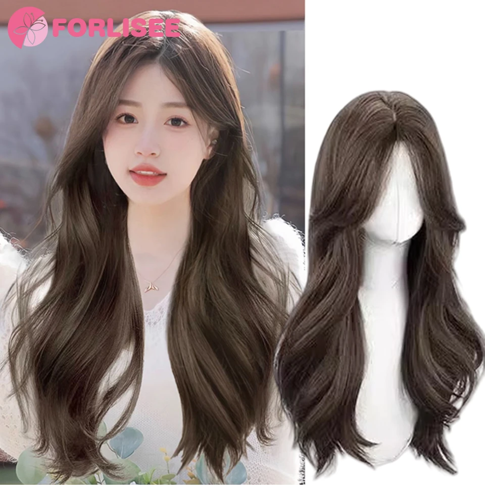 

Forlisee Synthetic Natural Wavy Long Curly Hair Wig Women's ForEhead Eight-character Bangs Heat-resistant Simulation Hair