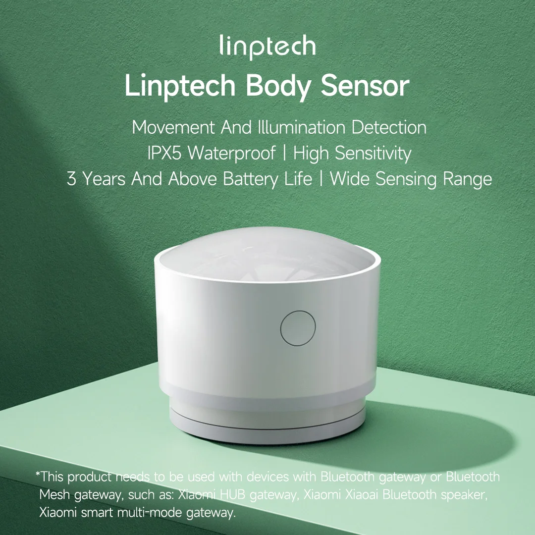 Linptech Xiaomi Smart PIR Motion Sensor HS1,Human Body Sensor & Light Sensor for Home Security & Automation Works with Mijia App