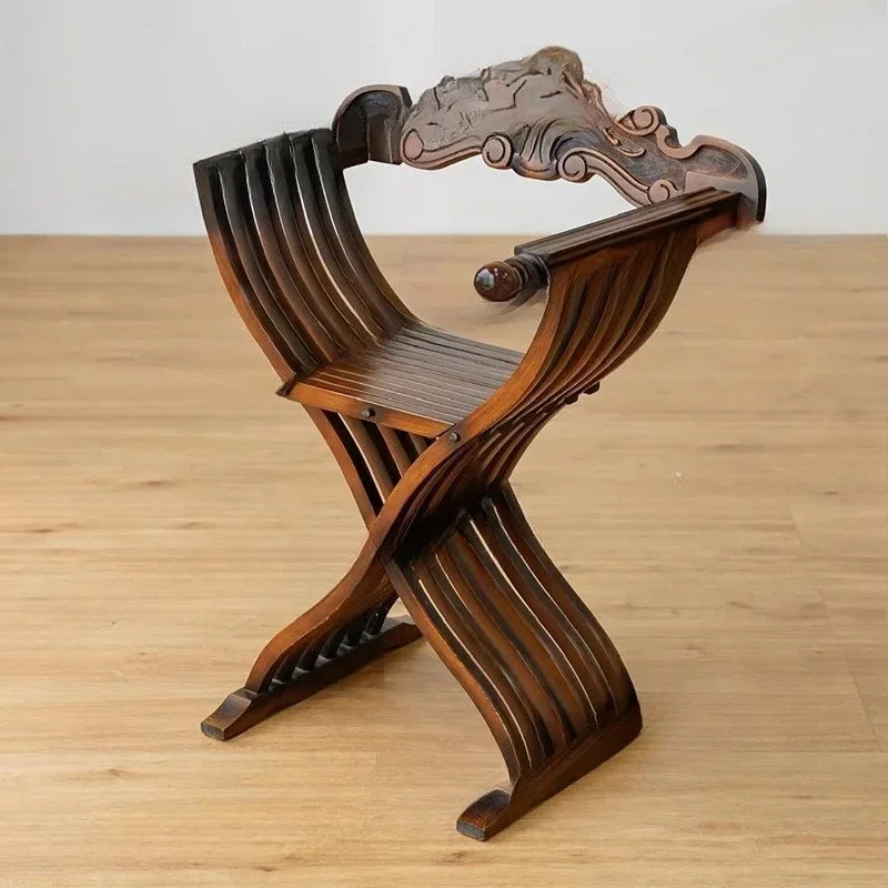 

Medieval solid wood Dante chair carving heavy industry art single chair balcony living room study chair medieval