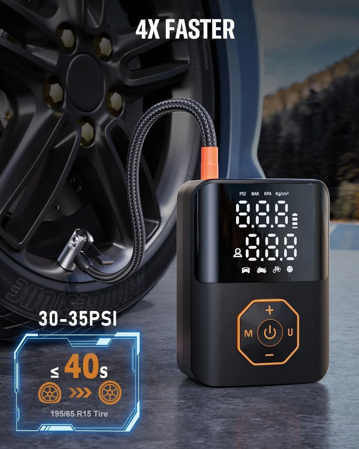 Tire Inflator Portable Air Compressor,160PSI Tire Inflator for Car Tire, 4X Faster Air Compressor with Pressure Detection, Air P