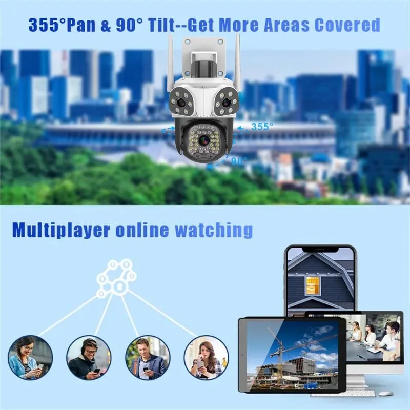 8K 15MP Security Camera Three Lens 4X Zoom Auto Tracking WiFi Wireless Outdoor IP Cam Home Protection CCTV Video Surveillance