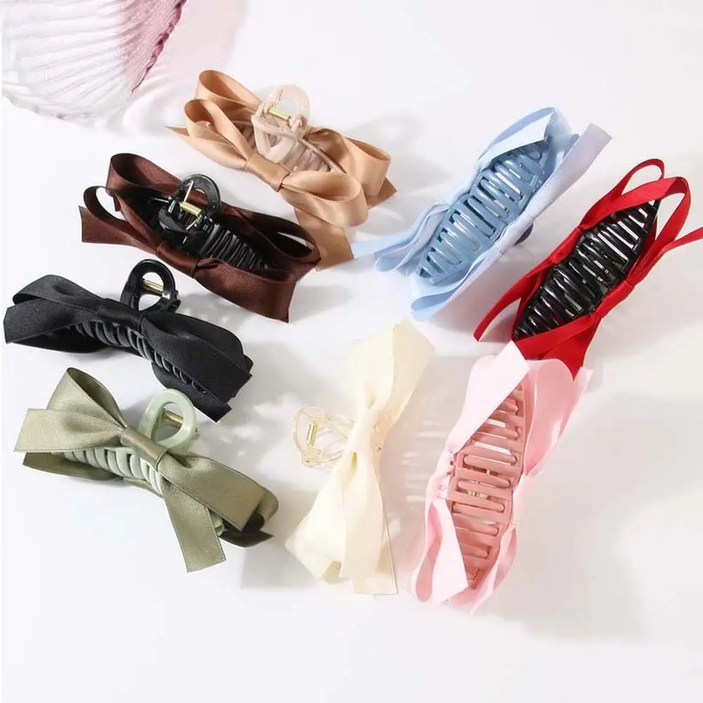 Double-sided Bow Clip Bowknot Hair Claw Hair Accessories Black Pink Green Satin Bow Hair Clip Barrettes Headwear