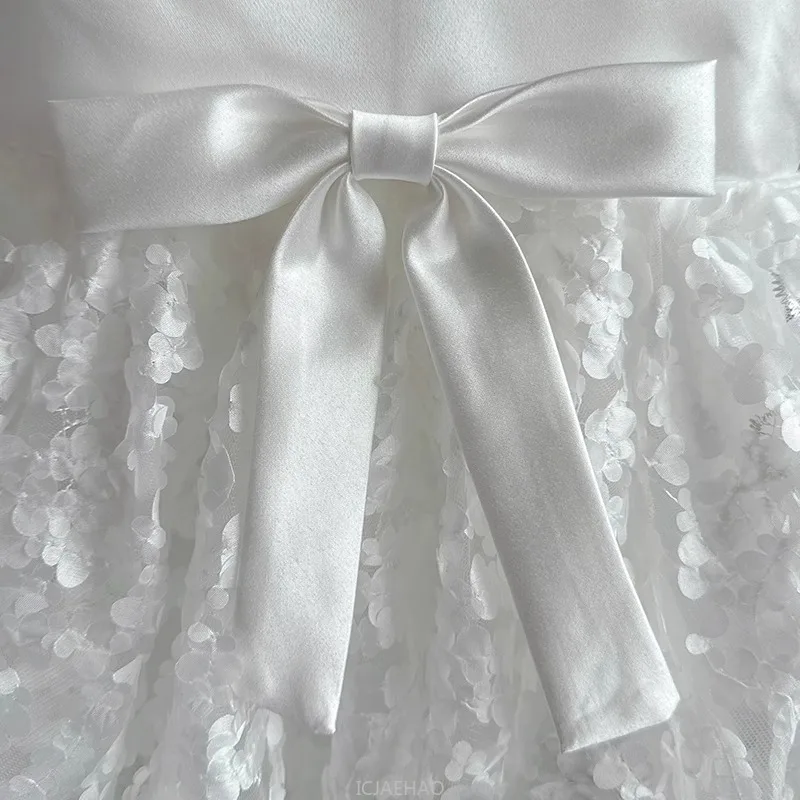 

New Baby 1st Birthday Dress White Sleeveless PrincessFormal Occasion Celebration Outfit Gown Lace Collar Party Outfit Toddler