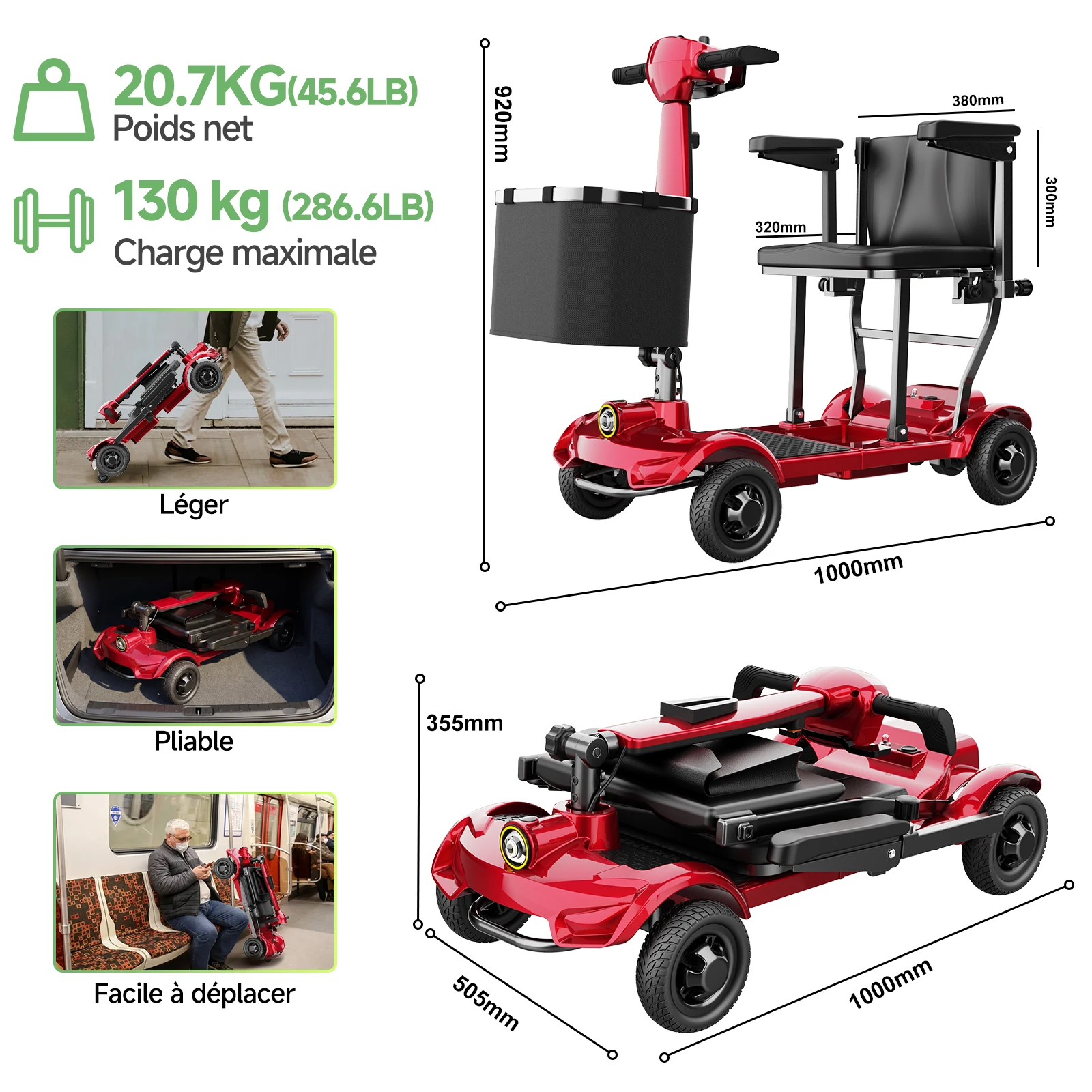 TODIMART X17 Mobiliteits scooter voor senioren, lichtgewicht elektrische scooter met 4 wielen en zitting, 270W motor, 20KM bereik, opvouwbaar