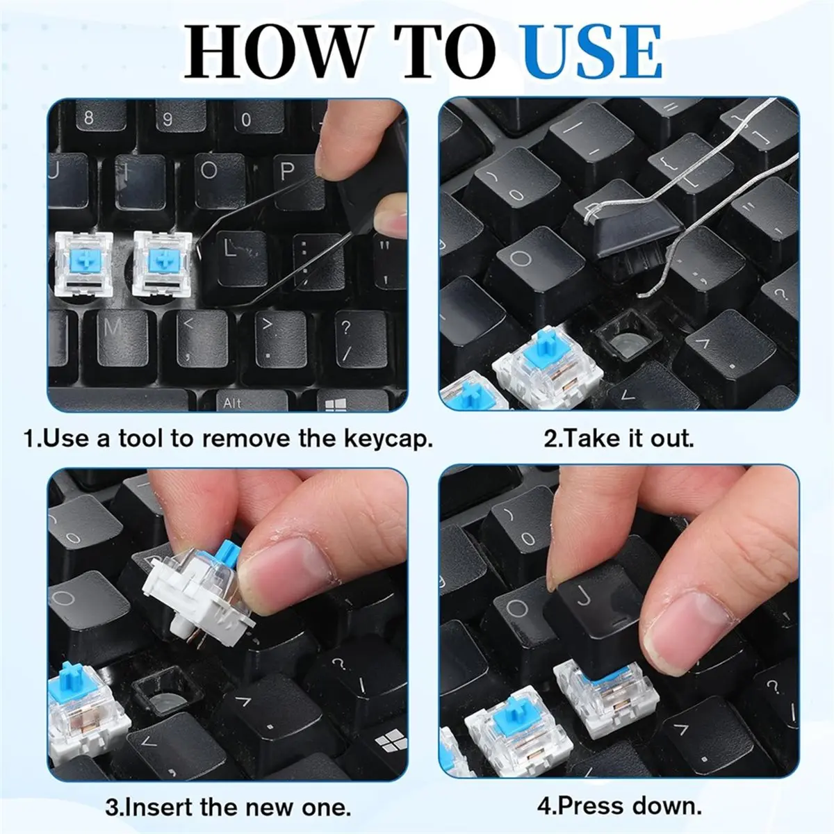 50 Blue Keyboard Clickers for 3D Printed Mechanical Keyboard Switches, with Removal Tools, Dustproof and Waterproof - view 2