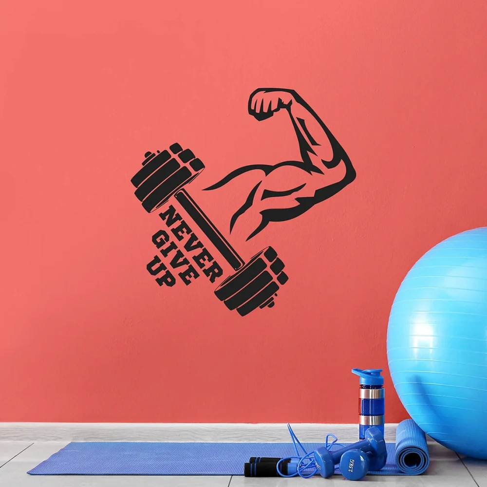 Never Give Up-calcomanía de vinilo para pared, gimnasio, motivación, frase, palabras, centro de Fitness, pegatina de pared para entrenamiento, pegatinas de decoración para gimnasio A954