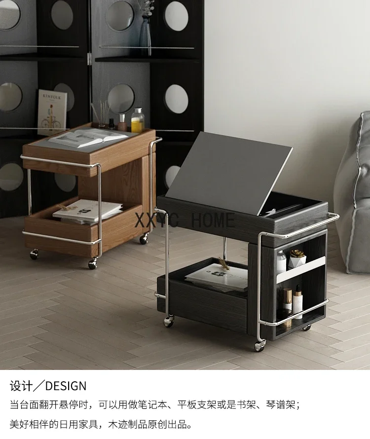 

Mobile Solid Wood with Wheels Trolley Instead of Living Room Coffee Table Bookshelf Adjustable Sofa Side Table Table