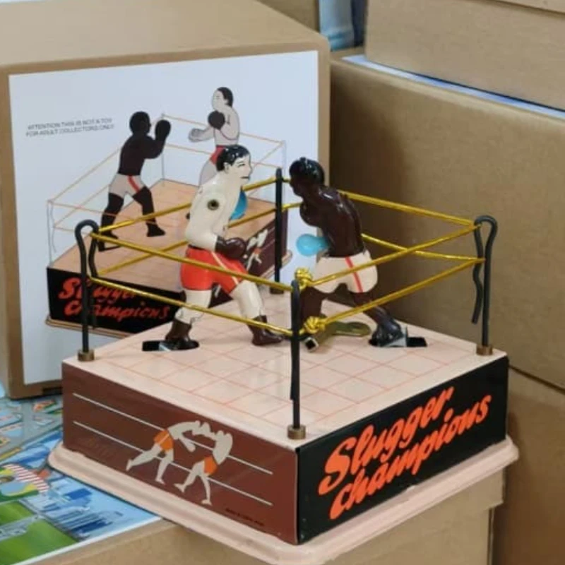 

Collection Retro Metal Tin Arena Champions Boxer Boxing Ring Game Mechanical Clockwork Wind Up Toy Figure Model