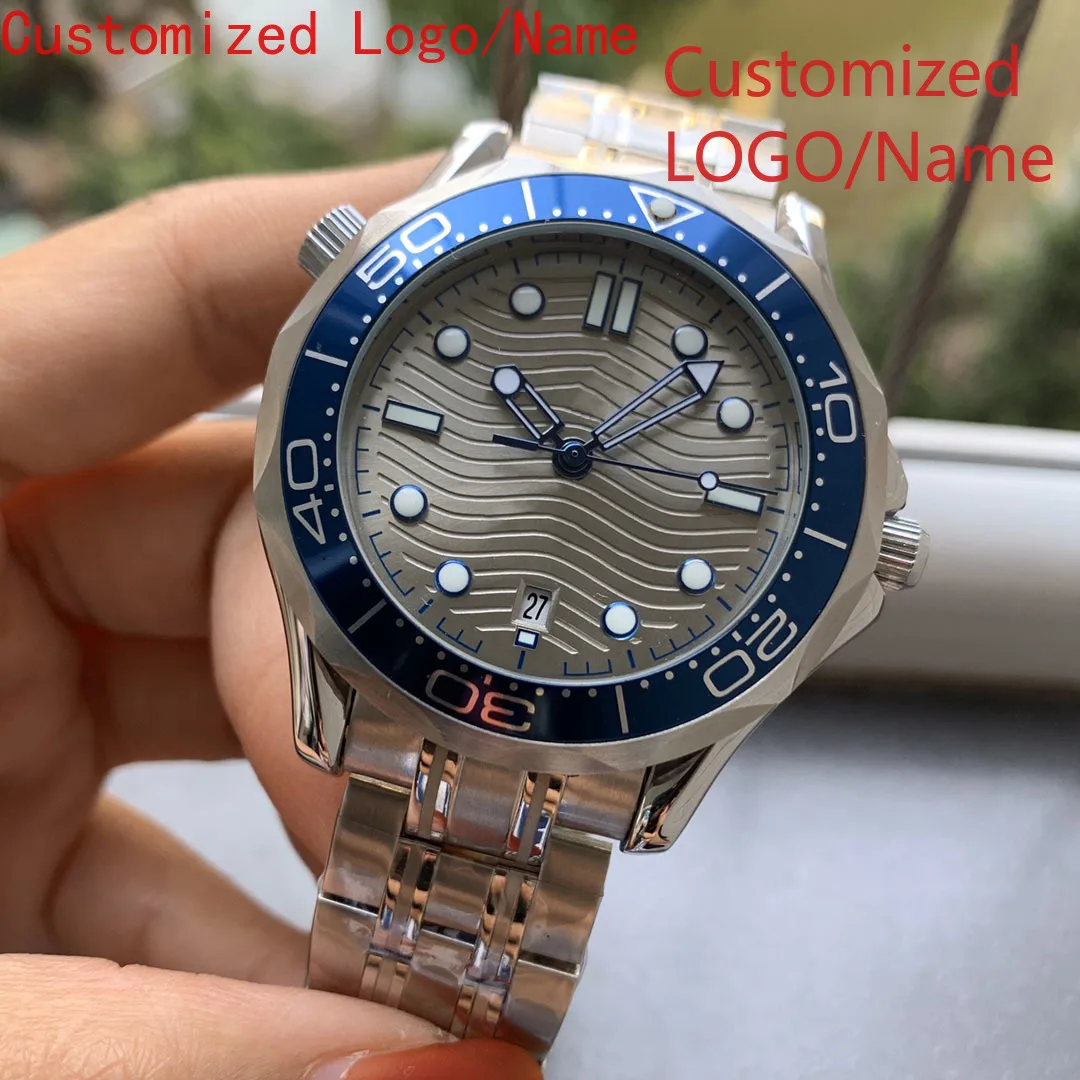 الرجال الساعات الميكانيكية التلقائية الفولاذ المقاوم للصدأ سوار عارضة التقويم الأسود الأزرق السيراميك ساعة اليد حسب الطلب