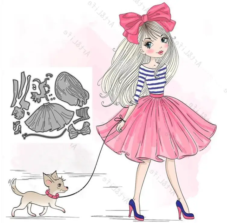 

Girl & Dog Metal Cutting Dies Mold Scrapbooking Decoration Paper Cards Craft Knife Mould Template Embossing Stencils 1PCS