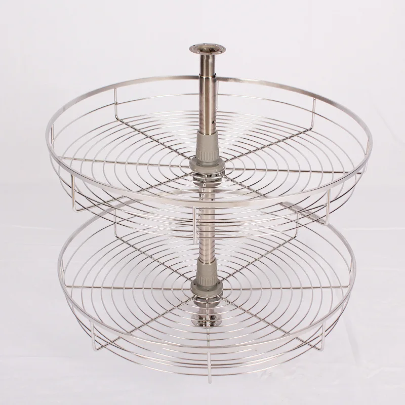 

Kitchen 360 Degree Rotating Double-layer Pots, Dishes Storage Basket Cabinet Stainless Steel Corner Pull Basket