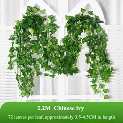 2.2M Artificial Plant Green Leaves Ivy Wall Hanging Vine Plants Home Garden Decoration Wedding Party DIY Fake Wreath Leaves