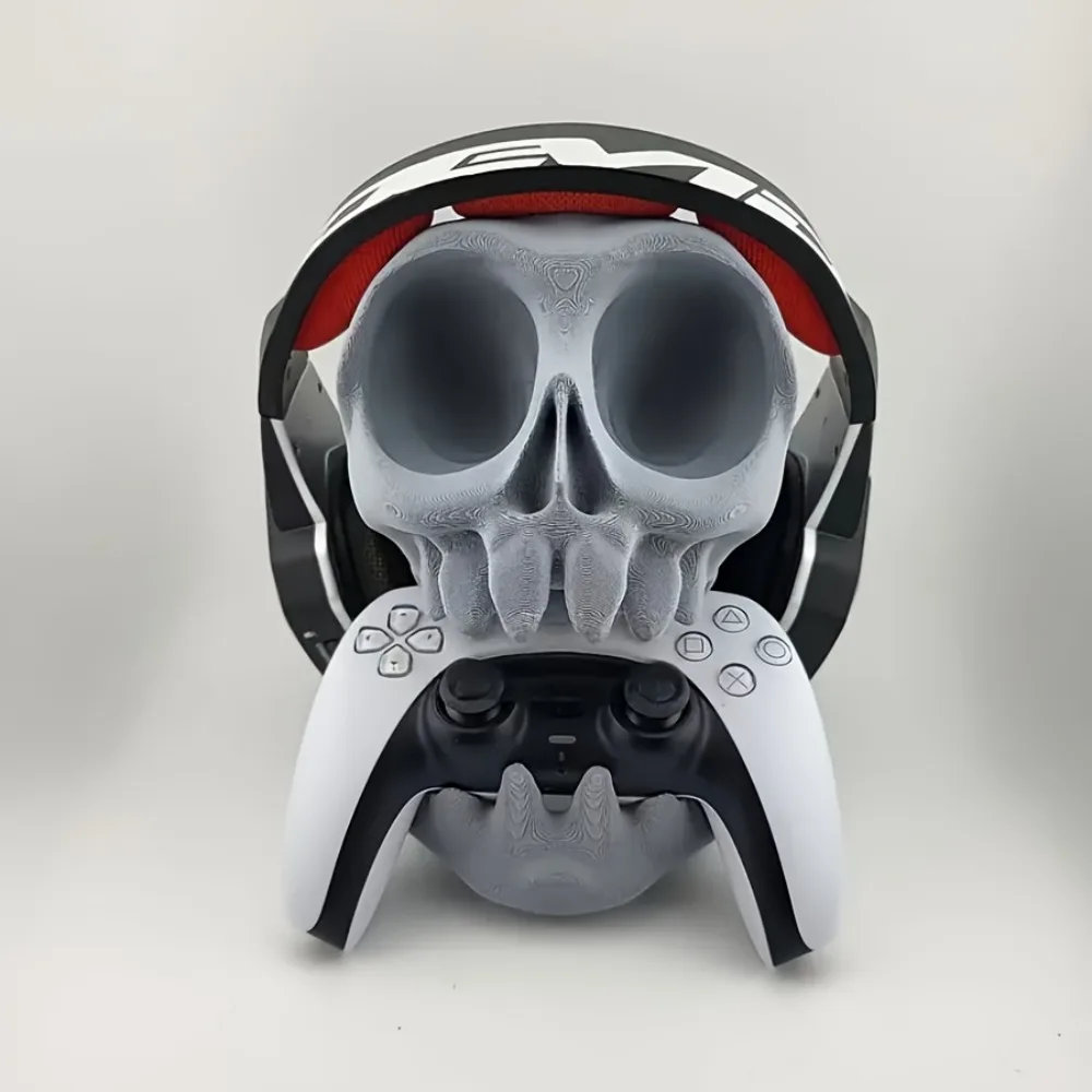 Skull Shaped Controller Stand Headphone Holder 2-in-1 Game Accessory Gothic Headset & Gamepad Display Stand Desk Decor for Gamer view 3