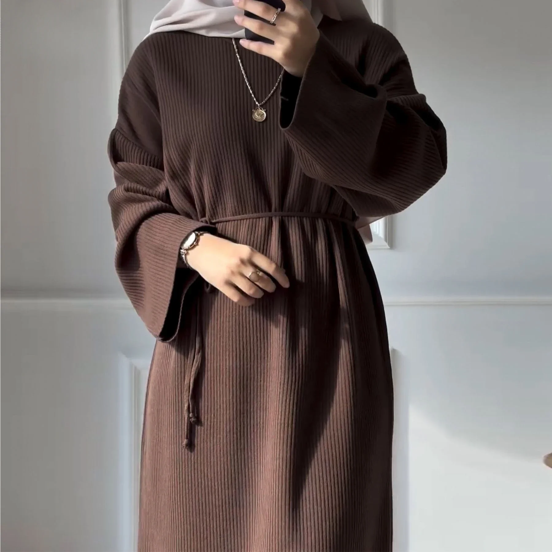 Eid Moslim Vrouwen Breien Jurken Sjerpen Ramadan Marokko Herfst Winter Abaya Kaftan Trui Vestidos Jalabiya Dubai Lange Gewaad