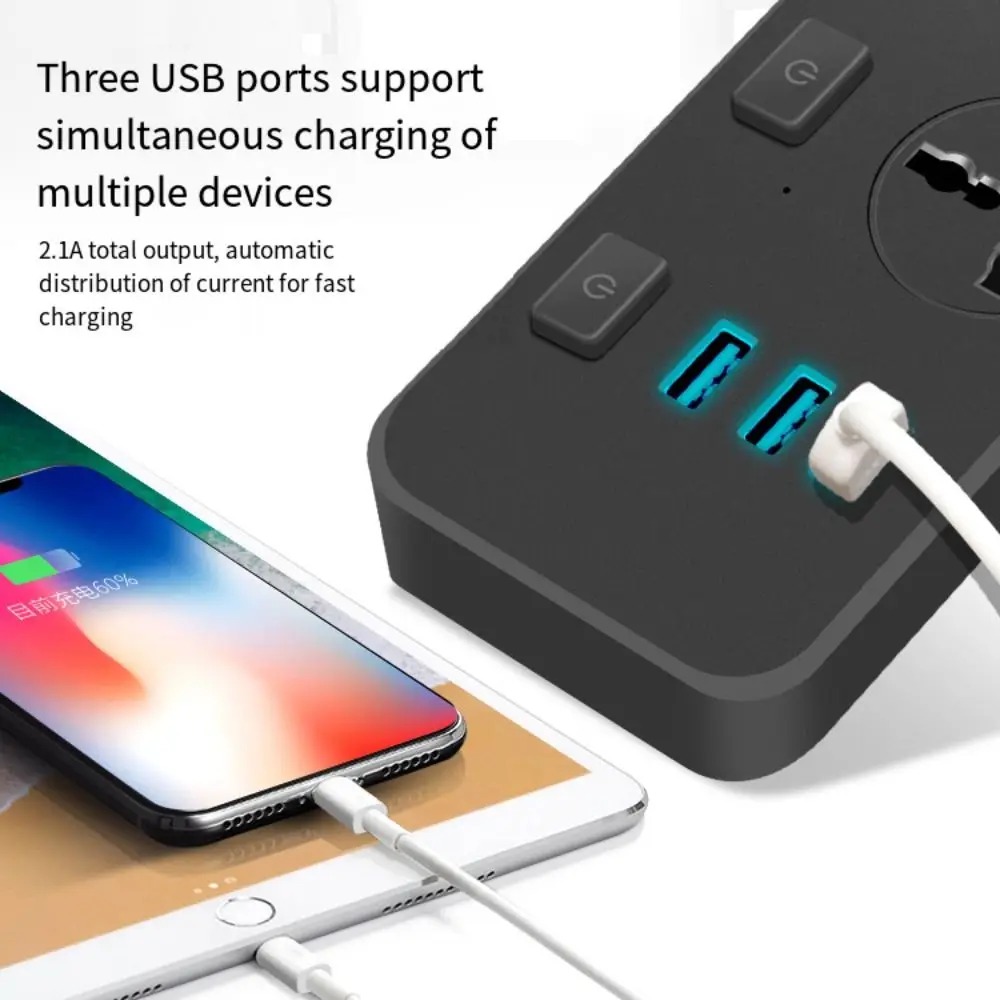 Durable Universal Electric Plug Socket US UK EU Plug 2500W Power Strips 3 USB Ports 3 Outlet Power Extension Board Dorm