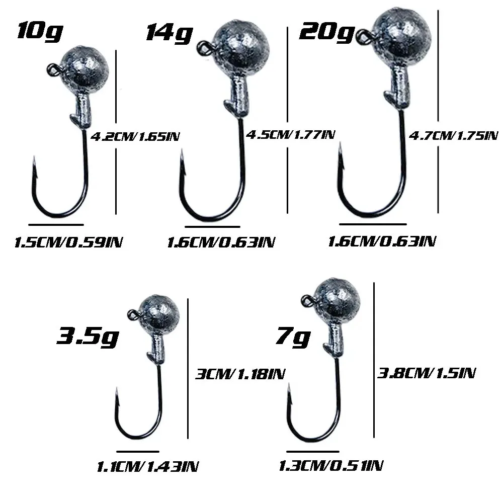 Limnoid Jig Head Hooks Kit, 30 Stück, scharfe Haken aus Kohlenstoffstahl mit Bleikugelkopf für das Angeln mit weichen Ködern im Salzwasser und Süßwasser – Detail 4