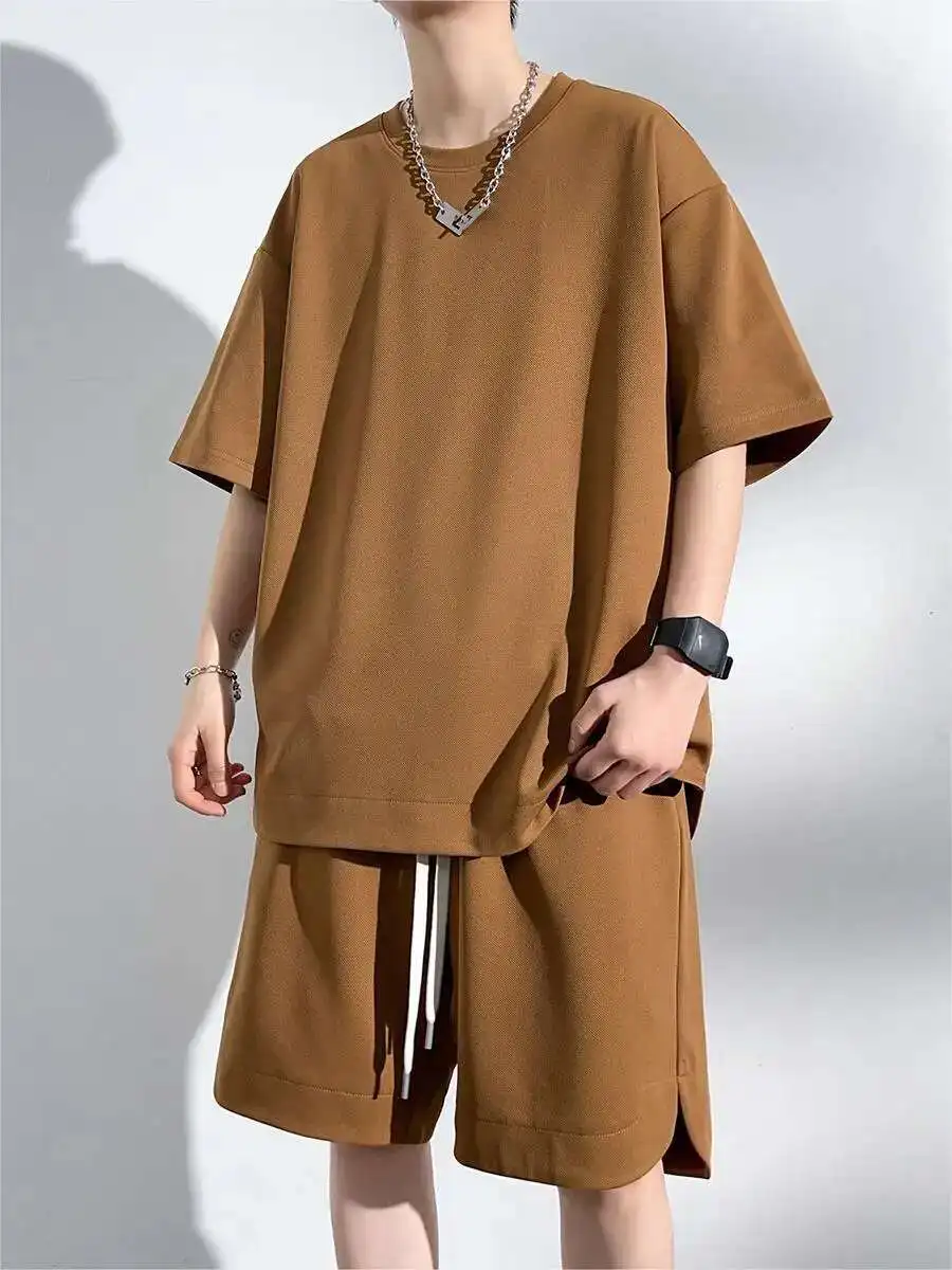 رياضية الرجال حجم كبير 8Xl 7Xl 6XL الصيف ملابس رياضية بلون مجموعات موضة عادية تي شيرت السراويل 2 قطعة الدعاوى الذكور
