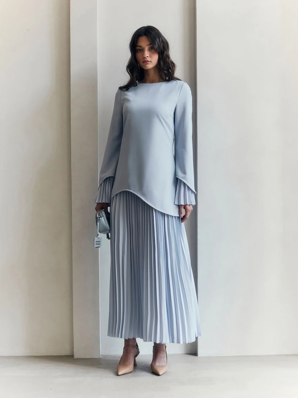 

Eid Muslim Set Women Top Pleated Shirt Skirt 2 Piece Set Blouse Long Sleeve Shirts Skirt Suits Arabic Musulman Ensembles 2025