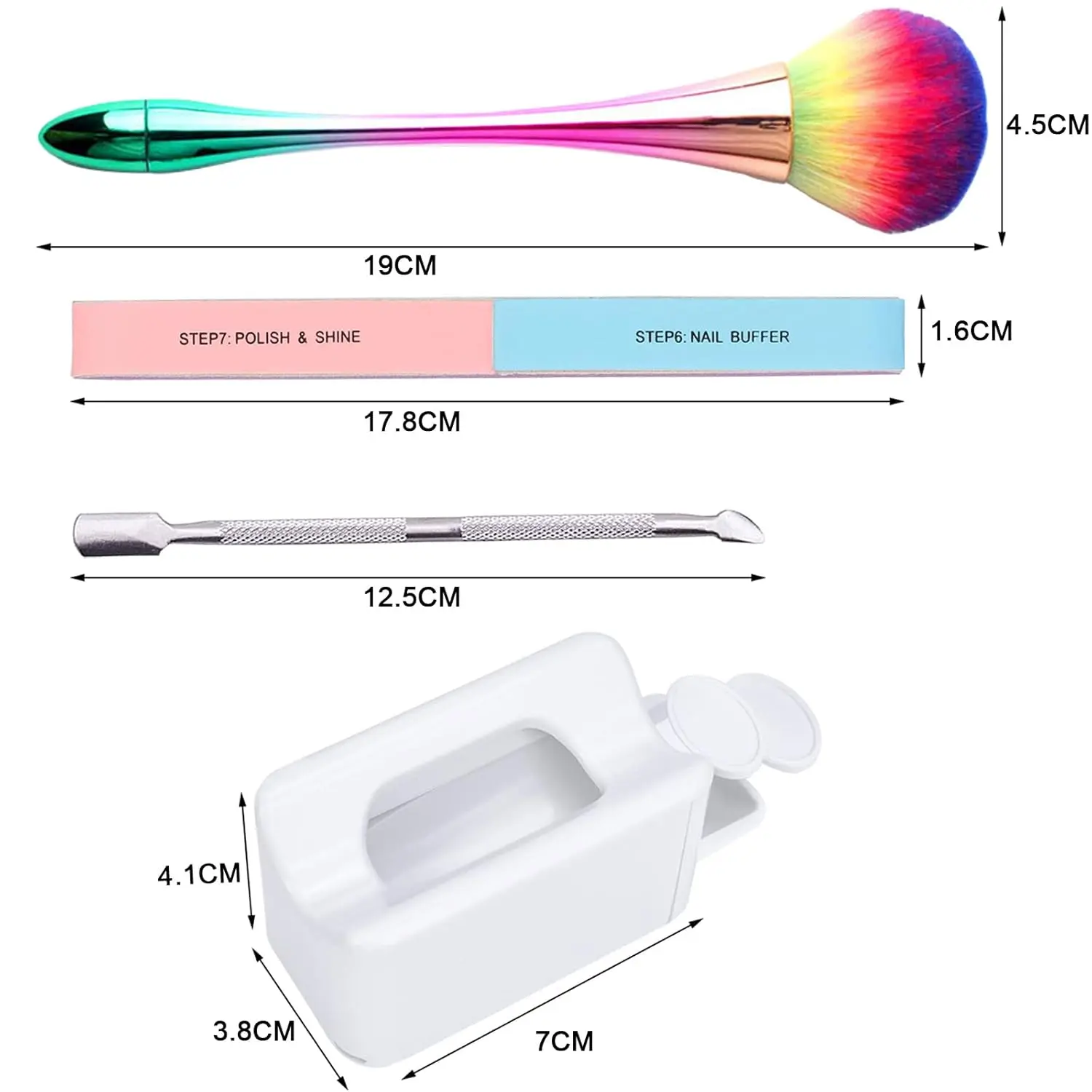 nail art Glitter Powder Recycling Box Dip Powder Storage with soft dust brush 7 Sided Nail File  Cuticle Pusher namicure tools