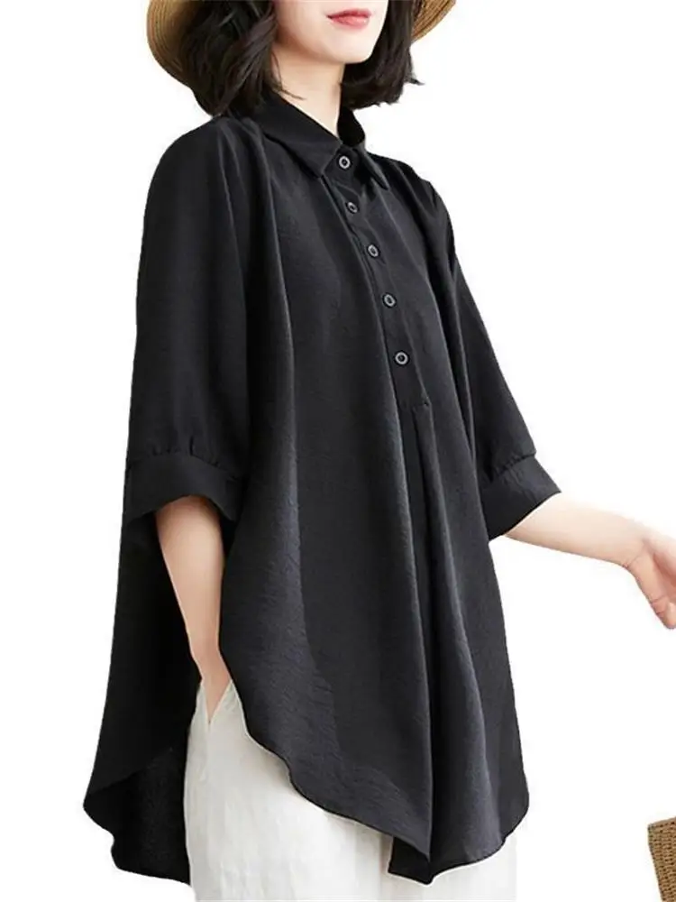 Damen Loose Fit Mittellang irt Five-Viertel Sve Pendelnfreundlich Sommer Freizeitkleidung Oberbekleidung PU-Material Knopfdetail