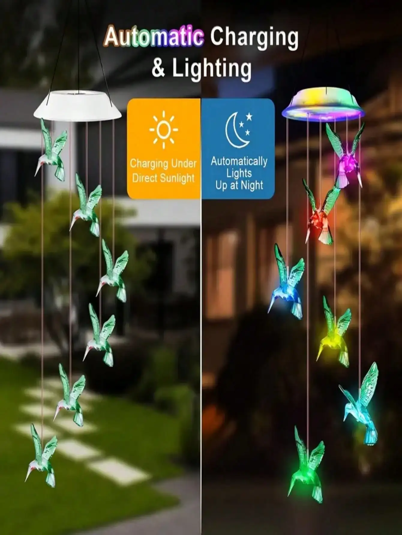 2 Pack 2025 Solar Butterfly Wind Chimes Color-Changing Waterproof for Patio Yard Porch