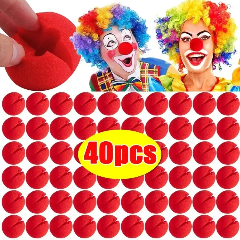 40/5PCS Red Funny Clown Nose Foam Sponge Ball Nose Cosplay Costume Props Circus Performance Halloween Party Decor Supplies