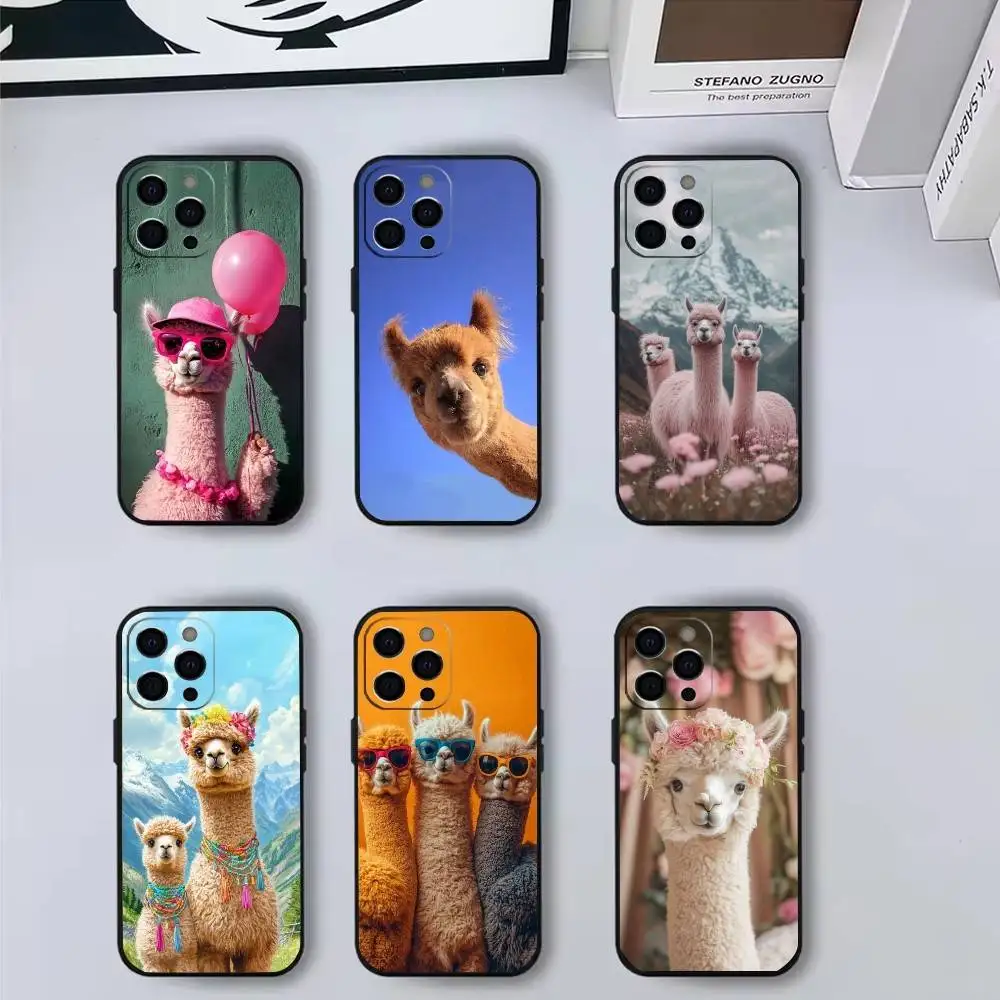 

Cute Lama Alpacas Phone Case Silicone Soft For IPhone 17,16,15,14,13,12,11,XS,Plus Pro Max