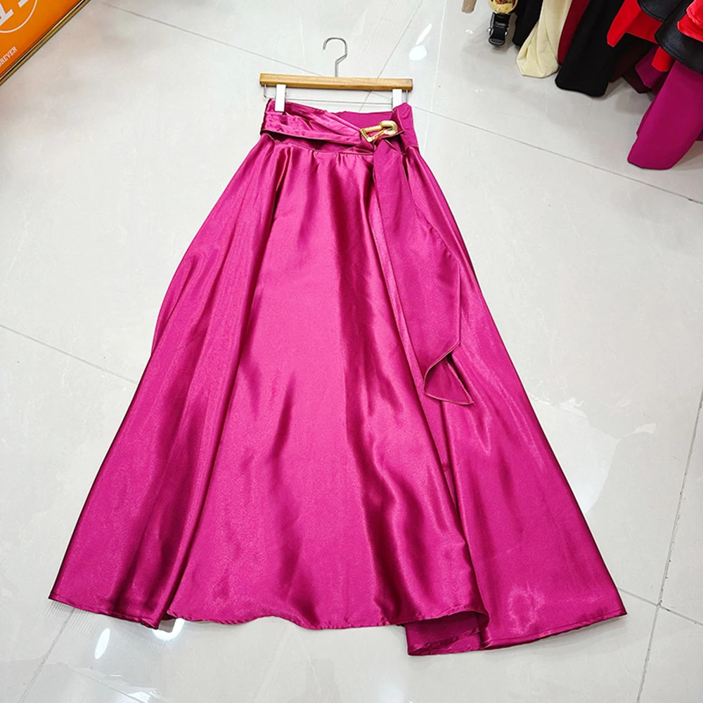 TWOTWINSTYLE élégant solide minceur jupes longues pour les femmes taille haute épissé métal automne Chic jupe femme mode KSK554523